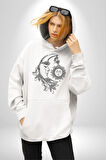 Ay Güneş Astroloji Aşk Estetik Kadın Erkek  Beyaz Kapüşonlu Sweatshirt Hoodie