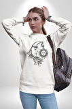 Ay Güneş Astroloji Aşk Estetik Kadın Erkek  Beyaz Baskılı Sweatshirt 