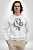 Ay Güneş Astroloji Aşk Estetik Kadın Erkek  Beyaz Baskılı Sweatshirt 