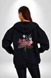 Güller Ve Dikenler Şimdi Ne Yapmalıyız Kadın Erkek Siyah Renk Kapüşonlu Kanguru Cepli  Fermuarlı Pamuklu Oversize Dijital Baskılı Hırka Sweatshirt