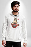 Kedi Ve Köpek Sonsuzadek Arkadaşız  Kadın Erkek  Beyaz Kapüşonlu Sweatshirt Hoodie