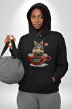 Kedi Ve Köpek Sonsuzadek Arkadaşız  Kadın Erkek  Siyah Kapüşonlu Sweatshirt Hoodie