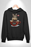 Kedi Ve Köpek Sonsuzadek Arkadaşız  Kadın Erkek  Siyah Kapüşonlu Sweatshirt Hoodie
