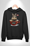 Kedi Ve Köpek Sonsuzadek Arkadaşız  Kadın Erkek  Siyah Kapüşonlu Sweatshirt Hoodie
