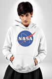 Nasa  Kadın Erkek  Beyaz Kapüşonlu Sweatshirt Hoodie
