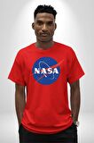Nasa  Pamuklu Bisiklet Yaka Kadın Erkek Oversize Boyfriend Dijital Baskılı Kırmızı T-Shirt