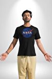Nasa  Kadın Erkek Unisex Siyah Organik Baskılı T-Shirt Penye Yüksek Kalite