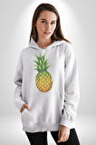 Ananas Meyve Kadın Erkek  Beyaz Kapüşonlu Sweatshirt Hoodie