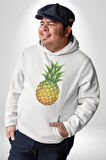 Ananas Meyve Kadın Erkek  Beyaz Kapüşonlu Sweatshirt Hoodie