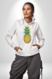 Ananas Meyve Kadın Erkek  Beyaz Kapüşonlu Sweatshirt Hoodie