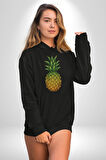 Ananas Meyve Kadın Erkek  Siyah Kapüşonlu Sweatshirt Hoodie