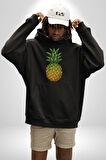 Ananas Meyve Kadın Erkek  Siyah Kapüşonlu Sweatshirt Hoodie