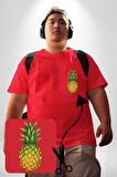 Ananas Meyve Kırmızı Büyük Beden Kadın Basic Minimal Baskılı Tişört