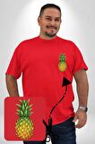 Ananas Meyve Kırmızı Büyük Beden Kadın Basic Minimal Baskılı Tişört