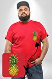Ananas Meyve Kırmızı Büyük Beden Kadın Basic Minimal Baskılı Tişört