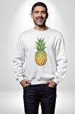 Ananas Meyve Kadın Erkek  Beyaz Baskılı Sweatshirt 