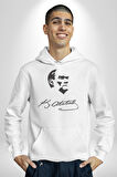 Kemal Atatürk İmza Ve Silüet  Kadın Erkek  Beyaz Kapüşonlu Sweatshirt Hoodie