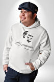 Kemal Atatürk İmza Ve Silüet  Kadın Erkek  Beyaz Kapüşonlu Sweatshirt Hoodie