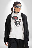 Seni Seviyorum Bulldog  Kadın Erkek  Beyaz Kapüşonlu Sweatshirt Hoodie