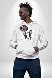 Seni Seviyorum Bulldog  Kadın Erkek  Beyaz Kapüşonlu Sweatshirt Hoodie