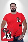 Seni Seviyorum Bulldog  Kırmızı Büyük Beden Kadın Basic Minimal Baskılı Tişört