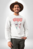 Sevgili Balon Aşk Salıncak Sevgililer Günü Kadın Erkek  Beyaz Baskılı Sweatshirt 