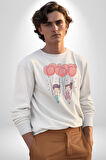 Sevgili Balon Aşk Salıncak Sevgililer Günü Kadın Erkek  Beyaz Baskılı Sweatshirt 