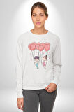 Sevgili Balon Aşk Salıncak Sevgililer Günü Kadın Erkek  Beyaz Baskılı Sweatshirt 