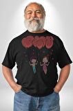 Sevgili Balon Aşk Salıncak Sevgililer Günü Kadın Erkek Unisex Siyah Organik Baskılı T-Shirt Penye Yüksek Kalite
