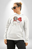Poodle ve Beagle Sevililer Günü Hediyesi Kadın Erkek  Beyaz Kapüşonlu Sweatshirt Hoodie