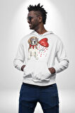 Poodle ve Beagle Sevililer Günü Hediyesi Kadın Erkek  Beyaz Kapüşonlu Sweatshirt Hoodie