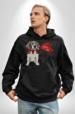 Poodle ve Beagle Sevililer Günü Hediyesi Kadın Erkek  Siyah Kapüşonlu Sweatshirt Hoodie