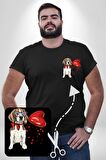 Poodle ve Beagle Sevililer Günü Hediyesi Siyah Büyük Beden Kadın Basic Minimal Baskılı Tişört