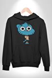 Darwin Watterson Ben Gumball Kadın Erkek  Siyah Kapüşonlu Sweatshirt Hoodie