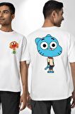 Darwin Watterson Ben Gumball Beyaz Oversize Kadın Erkek Ön ve Sırt Baskılı Tişört