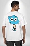 Darwin Watterson Ben Gumball Beyaz Oversize Kadın Erkek Ön ve Sırt Baskılı Tişört