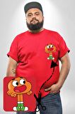 Darwin Watterson  Kırmızı Büyük Beden Kadın Basic Minimal Baskılı Tişört