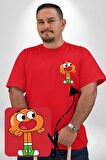 Darwin Watterson  Kırmızı Büyük Beden Kadın Basic Minimal Baskılı Tişört