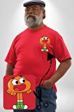 Darwin Watterson  Kırmızı Büyük Beden Kadın Basic Minimal Baskılı Tişört
