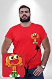 Darwin Watterson  Kırmızı Büyük Beden Kadın Basic Minimal Baskılı Tişört