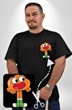 Darwin Watterson  Siyah Büyük Beden Kadın Basic Minimal Baskılı Tişört