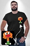 Darwin Watterson  Siyah Büyük Beden Kadın Basic Minimal Baskılı Tişört
