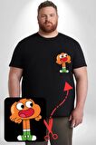 Darwin Watterson  Siyah Büyük Beden Kadın Basic Minimal Baskılı Tişört