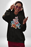 Gumbal Watteron Ailesi Kadın Erkek  Siyah Kapüşonlu Sweatshirt Hoodie
