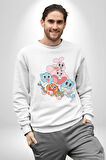 Gumbal Watteron Ailesi Kadın Erkek  Beyaz Baskılı Sweatshirt 
