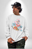Gumbal Watteron Ailesi Kadın Erkek  Beyaz Baskılı Sweatshirt 