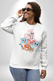 Gumbal Watteron Ailesi Kadın Erkek  Beyaz Baskılı Sweatshirt 