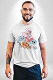 Gumbal Watteron Ailesi Kadın Erkek Unisex Beyaz Organik Baskılı T-Shirt Penye Yüksek Kalite