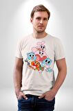 Gumbal Watteron Ailesi Kadın Erkek Unisex Beyaz Organik Baskılı T-Shirt Penye Yüksek Kalite