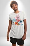 Gumbal Watteron Ailesi Kadın Erkek Unisex Beyaz Organik Baskılı T-Shirt Penye Yüksek Kalite